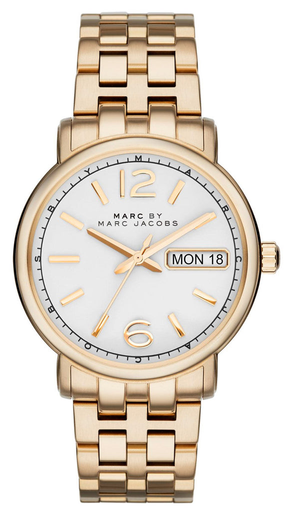 Marc Jacobs Fergus White Dial Gold Steel Strap Watch for Women - MBM8647