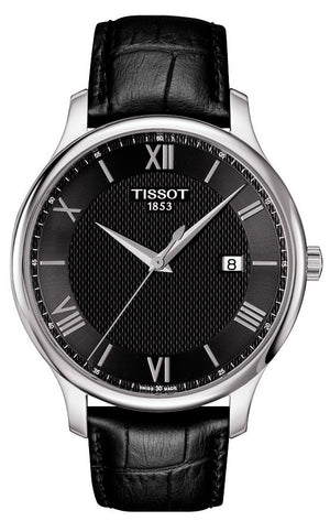 Tissot T Classic Tradition Quartz Black Dial Black Leather Strap Watch For Men - T063.610.16.058.00