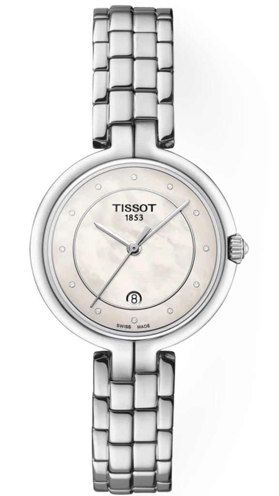 Tissot T Lady Flamingo Diamonds White Dial Silver Steel Strap Watch For Women - T094.210.11.116.01