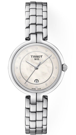 Tissot T Lady Flamingo Diamonds White Dial Silver Steel Strap Watch For Women - T094.210.11.116.01