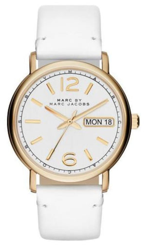 Marc Jacobs Fergus White Dial White Leather Strap Watch for Women - MBM8653