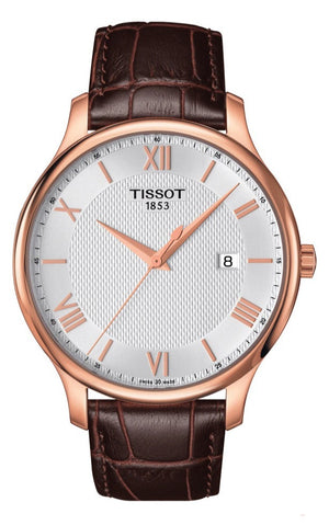 Tissot T Classic Tradition Silver Dial Brown Leather Strap Watch For Men - T063.610.36.038.00