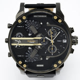 Diesel Mr Daddy 2.0 Chronograph Black Dial Black Leather Strap Watch For Men - DZ7348