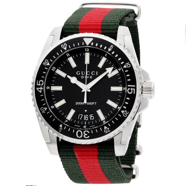 Gucci Dive Black Dial Two Tone NATO Strap Watch For Men - YA136206