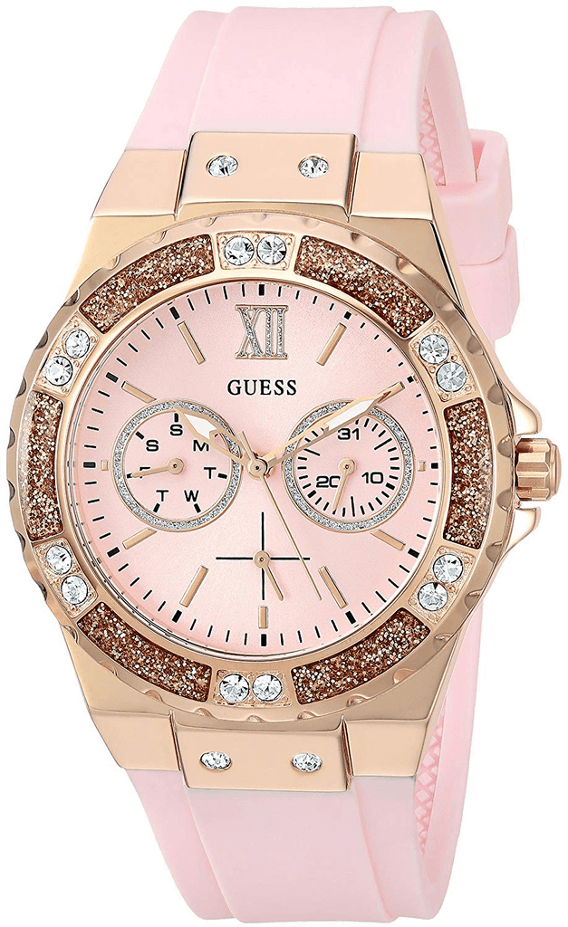 Guess Rose Gold Dial with Diamonds Pink Rubber Strap Watch For Women - W1053L3