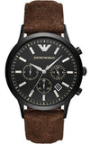 Emporio Armani Chronograph Black Dial Brown Leather Strap Watch For Men - AR11078