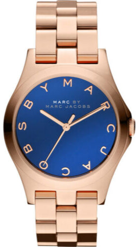 Marc Jacobs Henry Blue Dial Rose Gold Steel Strap Watch for Women - MBM3213