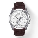 Tissot Couturier Chronograph White Dial Brown Leather Strap Watch For Men - T035.617.16.031.00