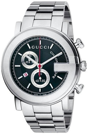 Gucci G Chrono Black Dial Silver Steel Strap Watch For Men - YA101309