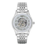 Emporio Armani Meccanico Skeleton Silver Dial Silver Steel Strap Watch For Men - AR1945