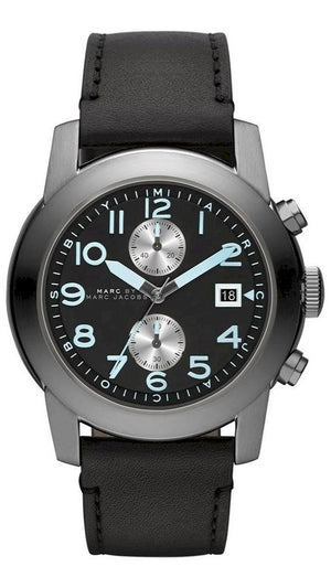 Marc Jacobs Larry Chronograph Black Dial Black Leather Strap Watch for Men - MBM5054