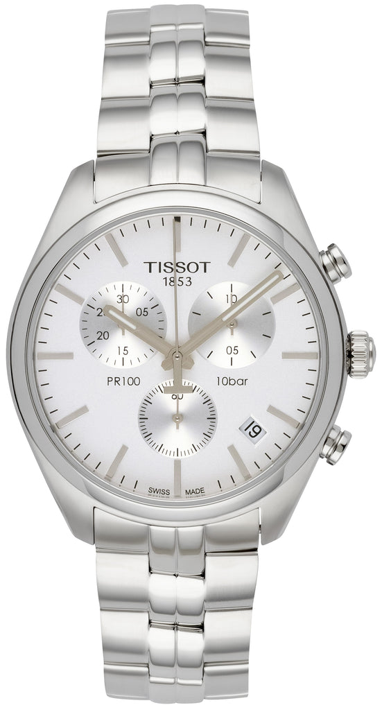 Tissot T Classic PR 100 Chronograph Silver Dial Silver Steel Strap Watch For Men - T101.417.11.031.00