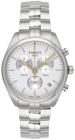 Tissot T Classic PR 100 Chronograph Silver Dial Silver Steel Strap Watch For Men - T101.417.11.031.00