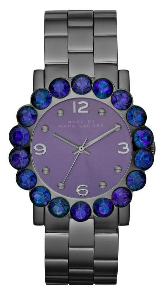 Marc Jacobs Amy Purple Dial Black Steel Strap Watch for Women - MBM3224