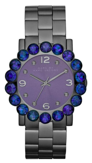 Marc Jacobs Amy Purple Dial Black Steel Strap Watch for Women - MBM3224