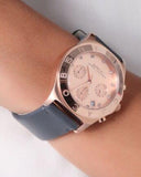Marc Jacobs Blade Chronograph Rose Gold Dial Black Leather Strap Watch for Women - MBM1188