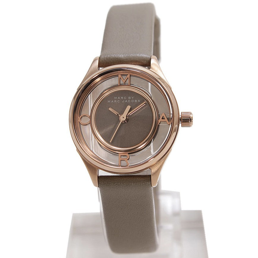 Marc Jacobs Tether Grey Dial Grey Leather Strap Watch for Women - MBM1375