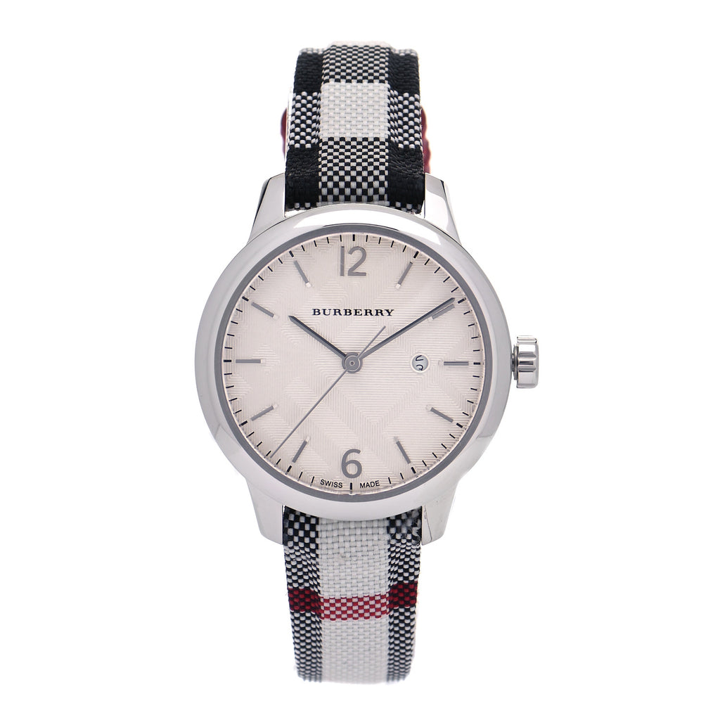 Burberry Classic Stone Silver Dial Horseberry Black Leather Strap Watch for Women - BU10103