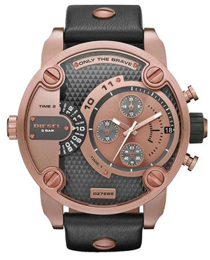 Diesel Little Daddy Black & Gold Dial Black Leather StrapWatch For Men - DZ7282