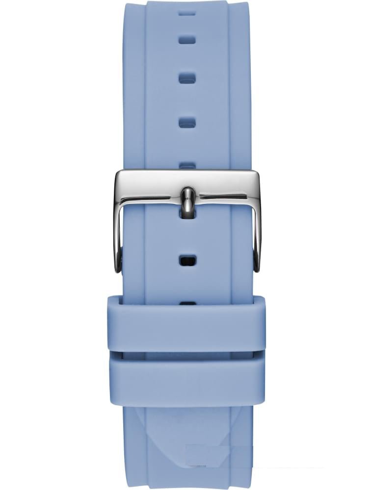 Guess Confetti Crystal Silver Dial Blue Rubber Strap Watch For Women - W1098L3