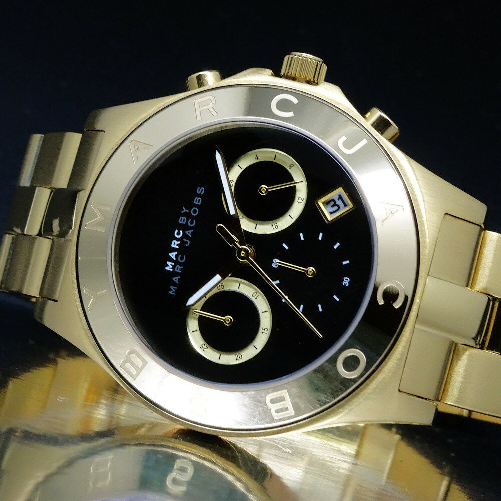 Marc Jacobs Blade Chronograph Black Dial Gold Steel Strap Watch for Women - MBM3309