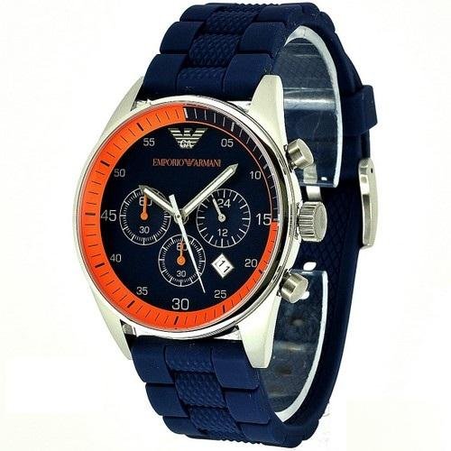 Emporio Armani Chronograph Blue Dial Blue Rubber Strap Watch For Men - AR5864