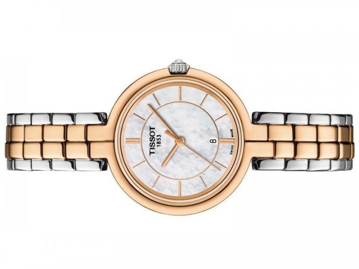 Tissot T Lady Flamingo Mother of Pearl White Dial Two Tone Steel Strap Watch For Women - T094.210.22.111.00