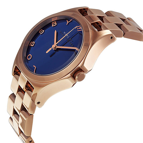 Marc Jacobs Henry Blue Dial Rose Gold Steel Strap Watch for Women - MBM3213