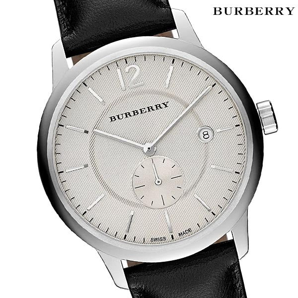 Burberry The Classic Horseferry Beige Dial Black Leather Strap Watch for Men - BU10000