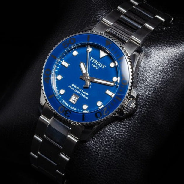 Tissot Seastar 1000 Lady Blue Dial Silver Steel Strap Watch For Women - T120.210.11.041.00