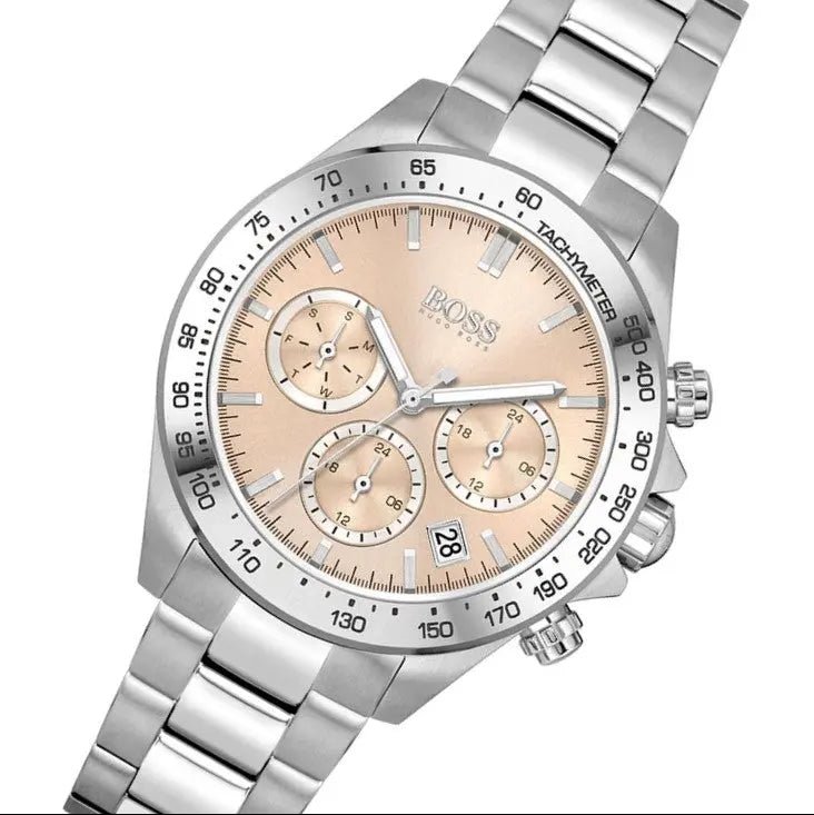 Hugo Boss Novia Pink Dial Silver Steel Strap Watch for Women - 1502615