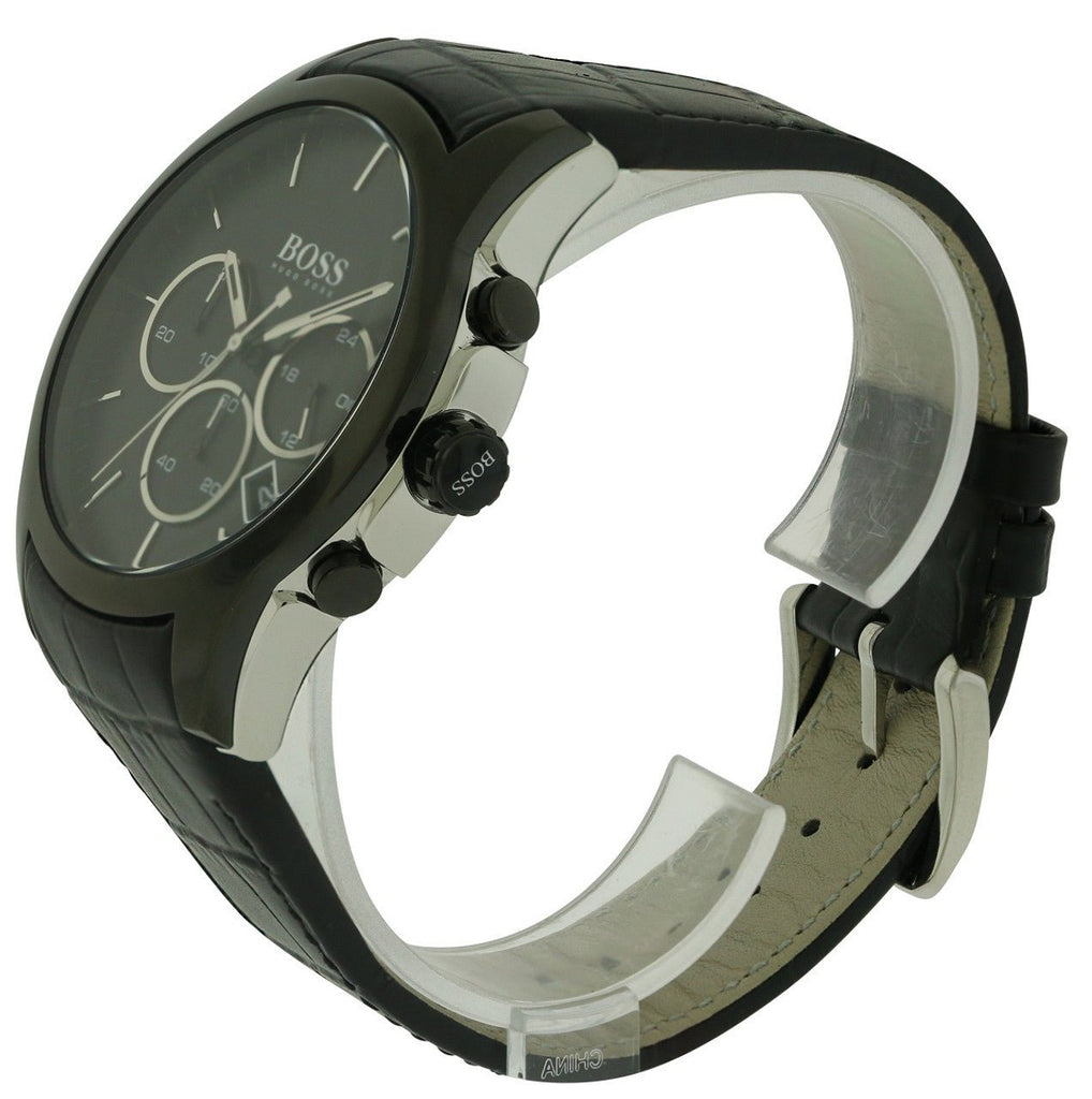 Hugo Boss Onyx Black Dial Black Leather Strap Watch for Men - 1513367