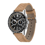 Hugo Boss Allure Black Dial Brown Leather Strap Watch for Men - 1513964