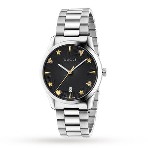 Gucci G Timeless Black Dial Silver Steel Strap Watch For Women - YA1264029A