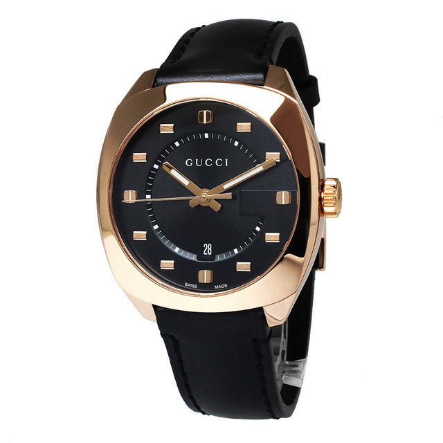 Gucci GG2570 Quartz Black Dial Black Leather Strap Watch For Men - YA142309