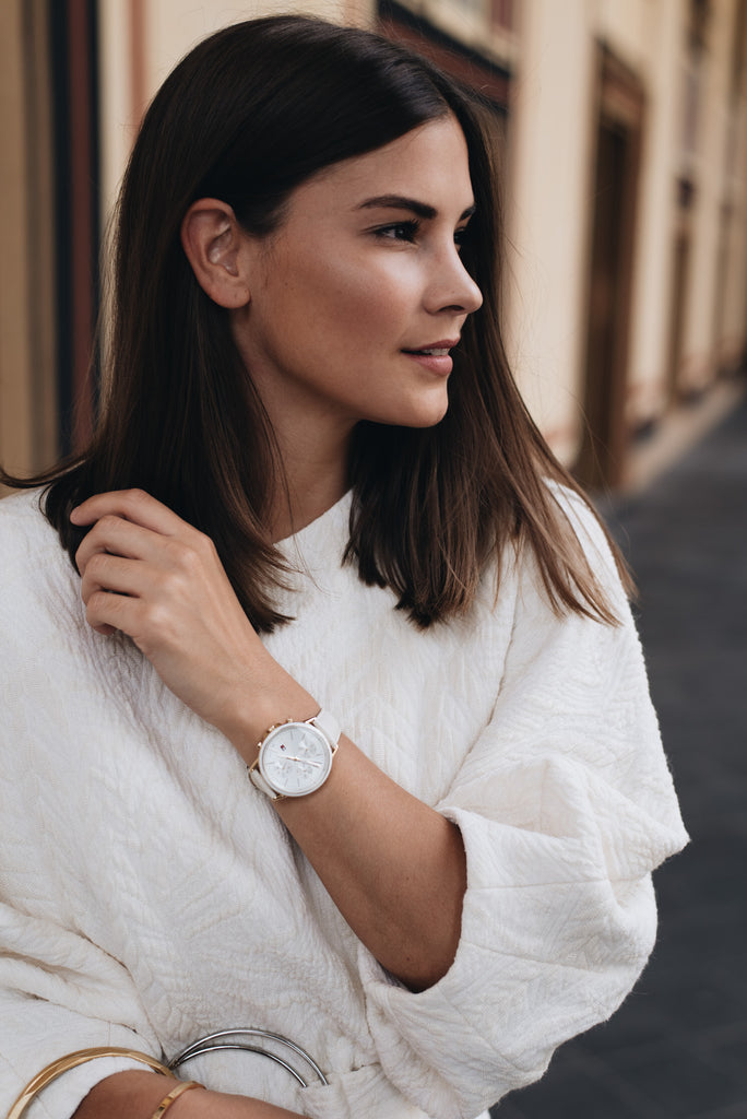 Tommy Hilfiger Carly Silver Dial Cream Leather Strap Watch for Women - 1781790