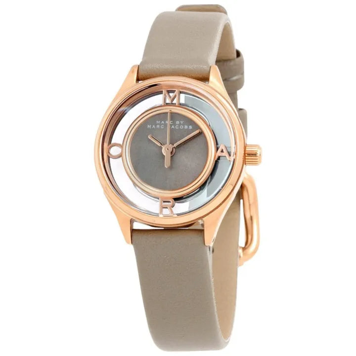Marc Jacobs Tether Grey Dial Grey Leather Strap Watch for Women - MBM1375