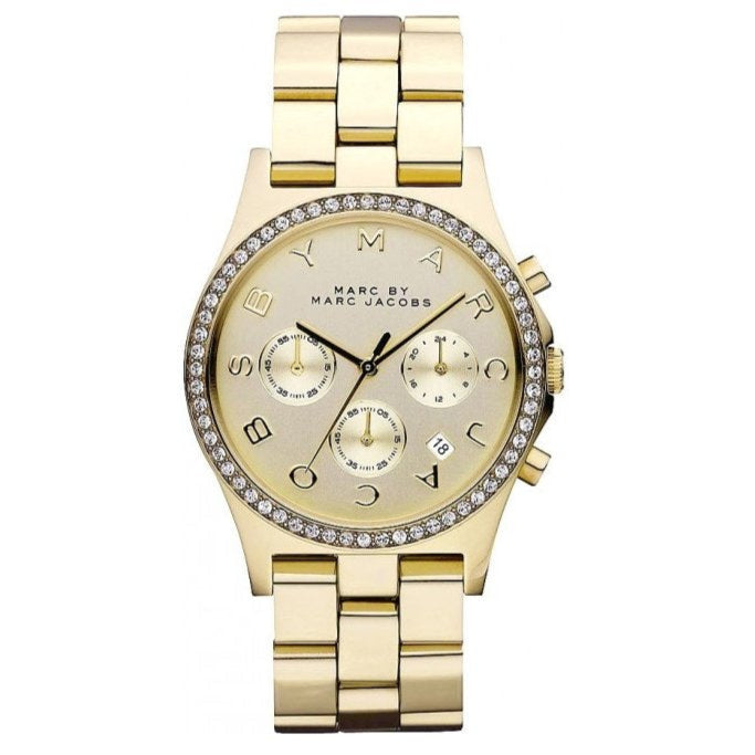 Marc Jacobs Henry Chronograph Gold Dial Gold Steel Strap Watch for Women - MBM3105