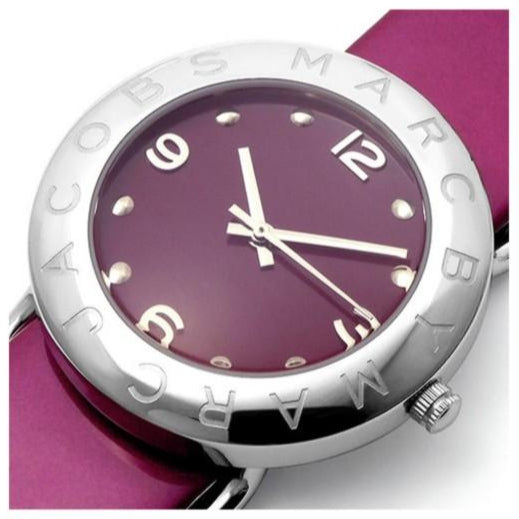 Marc Jacobs Amy Purple Dial Red Leather Strap Watch for Women - MBM1138