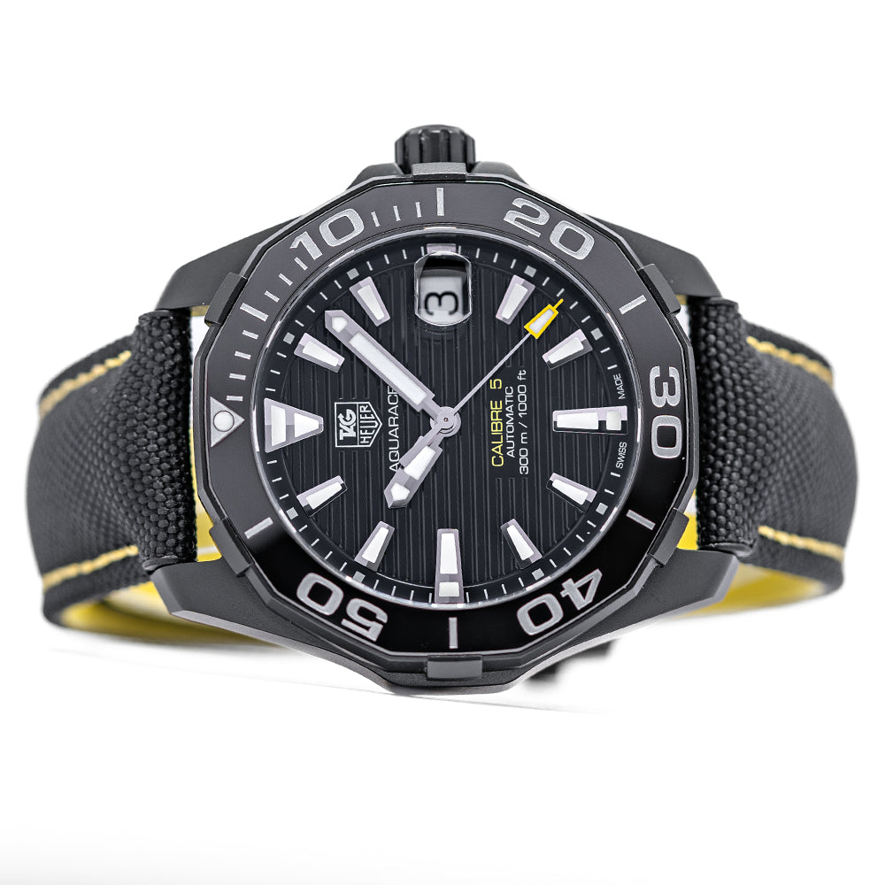 Tag Heuer Aquaracer Calibre 5 Automatic Black Dial Black Nylon Strap Watch for Men - WAY218A.FC6362