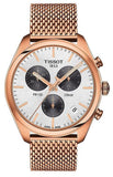 Tissot T Classic PR 100 Chronograph Silver Dial Rose Gold Mesh Bracelet Watch For Men - T101.417.33.031.01