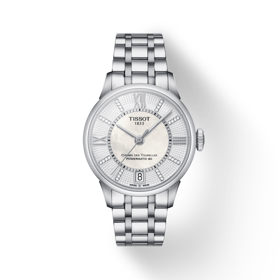 Tissot Chemin Des Tourelles Powermatic 80 Helvetic Silver Dial Silver Steel Strap Watch For Women - T099.207.11.116.00