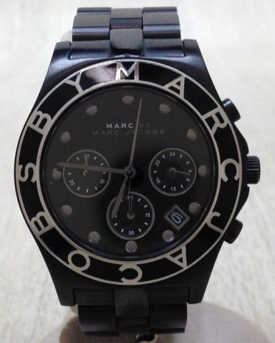 Marc Jacobs Blade Chronograph Black Dial Black Steel Strap Watch for Women - MBM3083