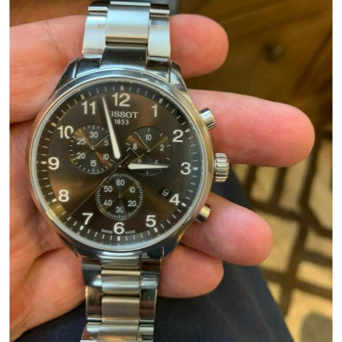 Tissot T Classic Chrono XL Black Dial Silver Steel Strap Watch For Men - T116.617.11.057.01