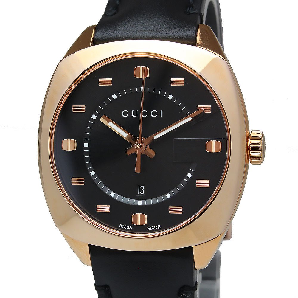 Gucci GG2570 Quartz Black Dial Black Leather Strap Watch For Women - YA142407