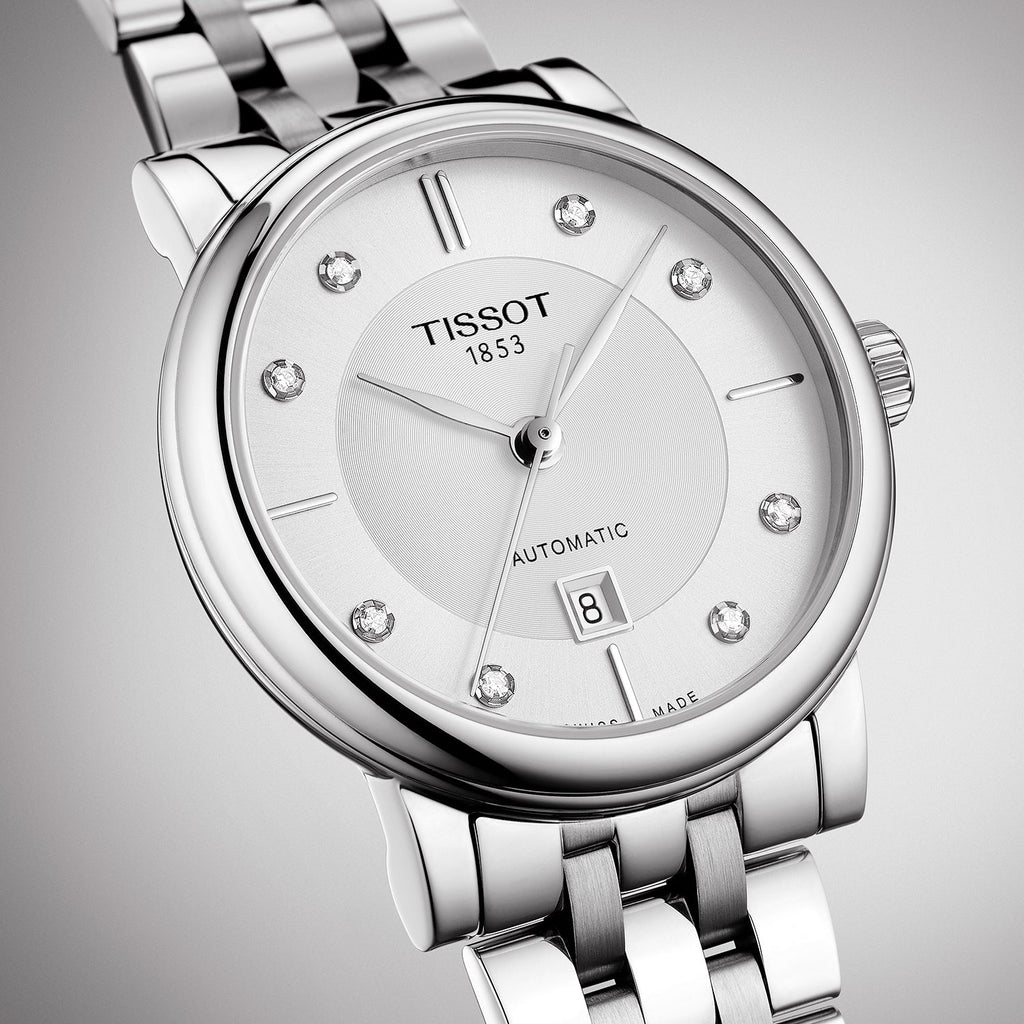 Tissot T Classic Carson Premium White Diamonds Dial Silver Steel Strap Watch for Women - T1222071103600