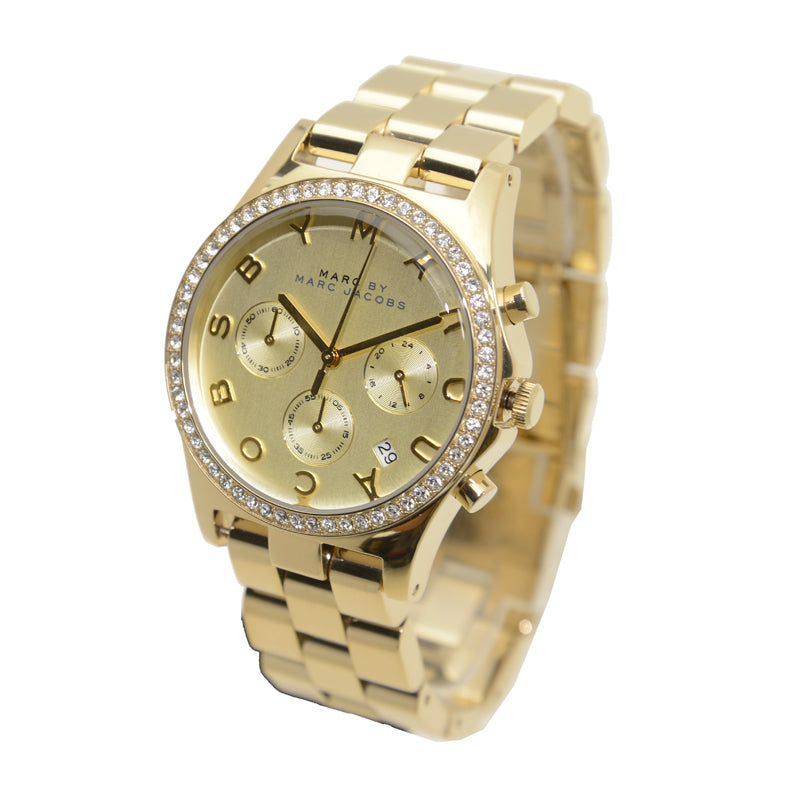 Marc Jacobs Henry Chronograph Gold Dial Gold Steel Strap Watch for Women - MBM3105