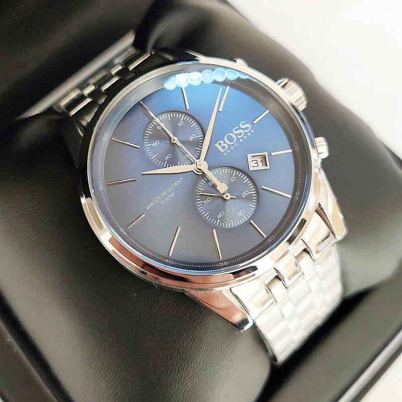 Hugo Boss Jet Blue Dial Silver Steel Strap Watch for Men - 1513384