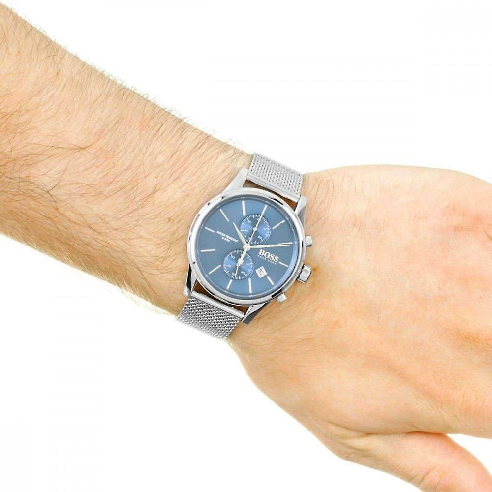 Hugo Boss Jet Blue Dial Silver Mesh Bracelet Watch for Men - 1513441