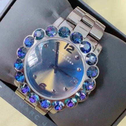 Marc Jacobs Amy Purple Dial Black Steel Strap Watch for Women - MBM3224